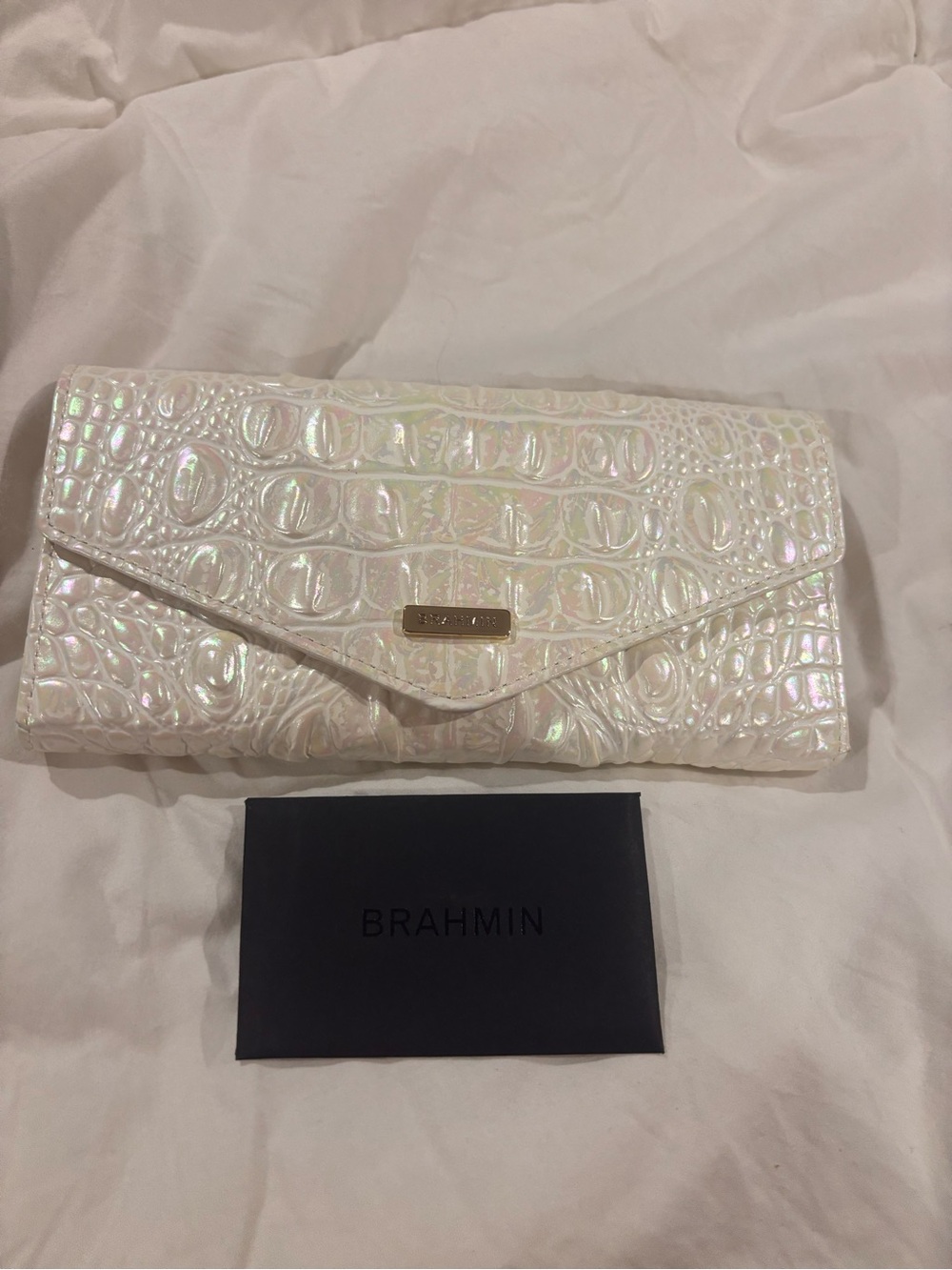 Brahmin Iridescent Pearl Croc-Embossed Envelope Clutch
